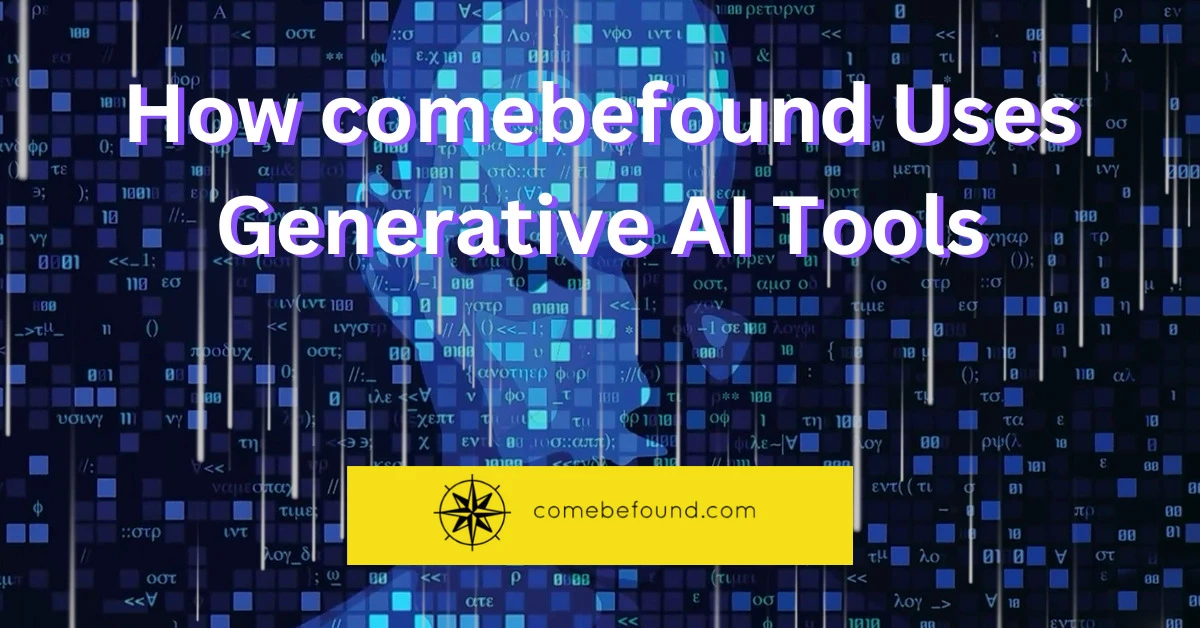 A picture of digital computer code with the shape of a face in it. The words "How combefound uses generative AI tools" is over the image.