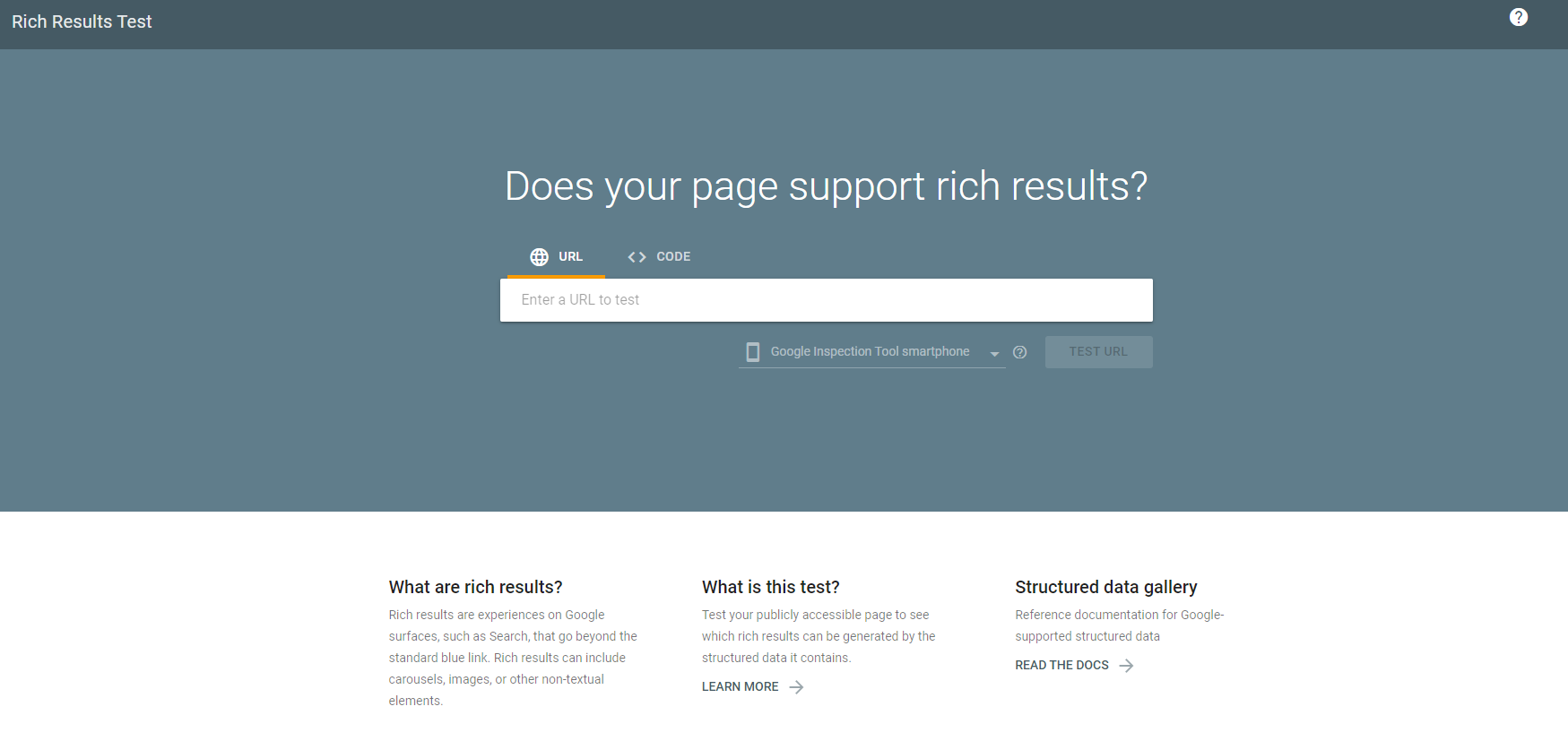A screenshot of the Google Rich Results Test tool.